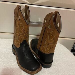 Old West Black and Brown Cowboy Boots with Decorative Stitching